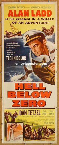 w247 HELL BELOW ZERO insert movie poster '54 Alan Ladd, Joan Tetzel