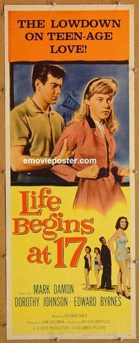 w310 LIFE BEGINS AT 17 insert movie poster '58 teen sex & love!