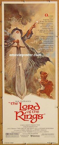 w318 LORD OF THE RINGS insert movie poster '78 JRR Tolkien, Bakshi