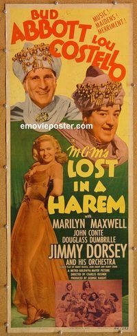 w320 LOST IN A HAREM insert movie poster '44 Abbott & Costello!