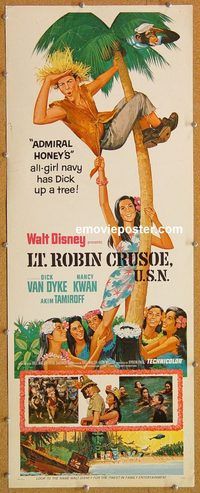 w324 LT ROBIN CRUSOE USN insert movie poster '66 Disney, Van Dyke