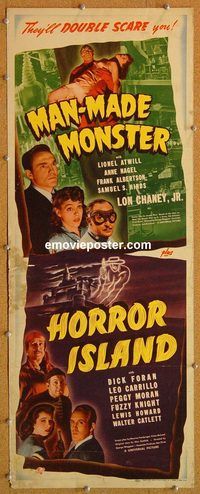 w333 MAN MADE MONSTER/HORROR ISLAND insert movie poster '41 horror!