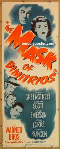 w343 MASK OF DIMITRIOS insert movie poster '44 Greenstreet, Lorre