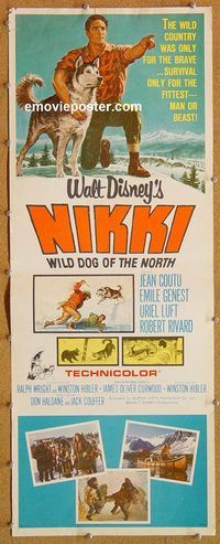 w377 NIKKI insert movie poster '61 Walt Disney, wild dog film!