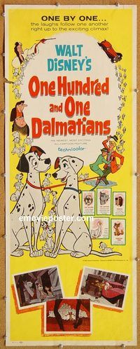 w388 ONE HUNDRED & ONE DALMATIANS insert movie poster '61 Walt Disney