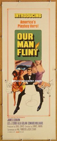 w390 OUR MAN FLINT insert movie poster '66 James Coburn, Bob Peak art!