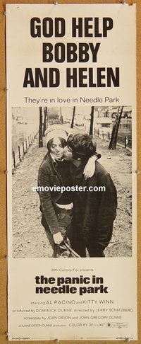 w395 PANIC IN NEEDLE PARK insert movie poster '71 Al Pacino, drugs!