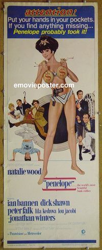 w402 PENELOPE insert movie poster '66 Natalie Wood, Peter Falk