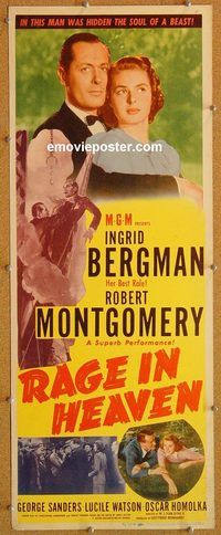 w422 RAGE IN HEAVEN insert movie poster R46 Bergman, Montgomery