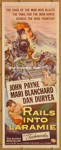 w425 RAILS INTO LARAMIE insert movie poster '54 John Payne, Blanchard