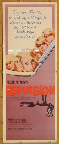 w435 REPULSION insert movie poster '65 Roman Polanski, Deneuve