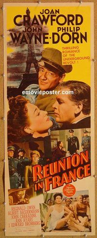 w439 REUNION IN FRANCE insert movie poster '42 John Wayne, Crawford