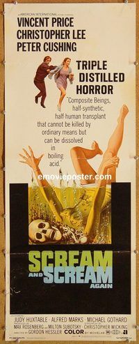 w453 SCREAM & SCREAM AGAIN insert movie poster '70 Vincent Price