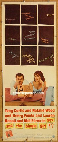 w461 SEX & THE SINGLE GIRL insert movie poster '65 Tony Curtis, Wood