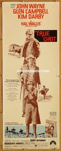w545 TRUE GRIT insert movie poster '69 John Wayne, Kim Darby, Duvall