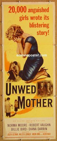 w557 UNWED MOTHER insert movie poster '58 Robert Vaughn, bad girls!