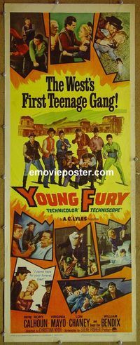 w593 YOUNG FURY insert movie poster '65 Calhoun, teenage gunmen!