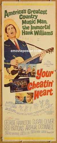 w594 YOUR CHEATIN' HEART insert movie poster '64 Hank Williams bio