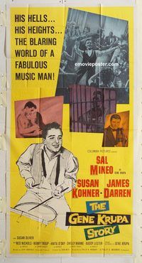 a032 GENE KRUPA STORY three-sheet movie poster '60 Sal Mineo, jazz bio!