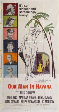 a040 OUR MAN IN HAVANA three-sheet movie poster '60 Alec Guinness, Ives