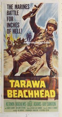 a043 TARAWA BEACHHEAD three-sheet movie poster '58 Kerwin Mathews, WWII