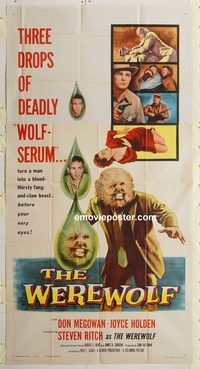 a047 WEREWOLF three-sheet movie poster '56 great wolf-man horror image!