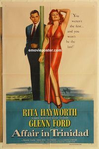 a609 AFFAIR IN TRINIDAD one-sheet movie poster '52 Ford, sexy Rita Hayworth!