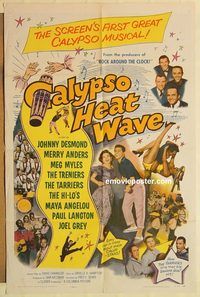 a656 CALYPSO HEAT WAVE one-sheet movie poster '57 Desmond, The Tarriers!