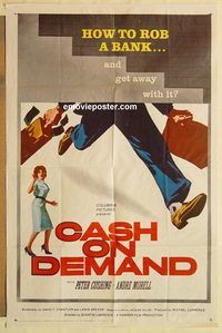 a658 CASH ON DEMAND one-sheet movie poster '62 Peter Cushing, bank robber!