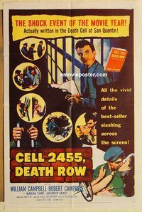 a659 CELL 2455 DEATH ROW one-sheet movie poster '55 Caryl Chessman bio!