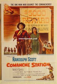 a665 COMANCHE STATION one-sheet movie poster '60 Randolph Scott, western!