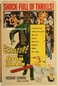 a673 CREATURE WITH THE ATOM BRAIN one-sheet movie poster '55 Denning