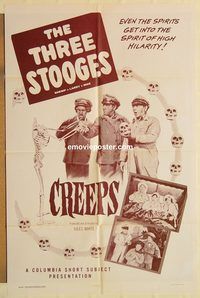 a674 CREEPS one-sheet movie poster '56 The Three Stooges w/ Shemp!