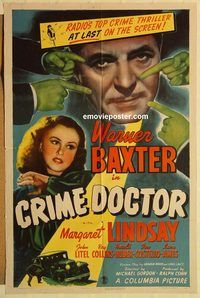a675 CRIME DOCTOR one-sheet movie poster '43 Warner Baxter, Lindsay