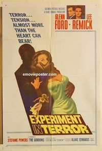 a694 EXPERIMENT IN TERROR one-sheet movie poster '62 Glenn Ford, Remick