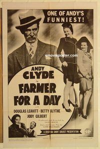 a696 FARMER FOR A DAY one-sheet movie poster '43 Andy Clyde, Doug Leavitt