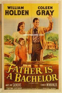 a697 FATHER IS A BACHELOR one-sheet movie poster R55 William Holden, Gray