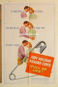 a703 FULL OF LIFE one-sheet movie poster '57 Judy Holliday, Richard Conte