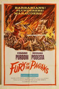 a705 FURY OF THE PAGANS one-sheet movie poster '62 Purdom, barbarians!