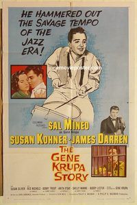 a707 GENE KRUPA STORY one-sheet movie poster '60 Sal Mineo, jazz bio!