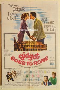 a711 GIDGET GOES TO ROME one-sheet movie poster '63 Darren, Cindy Carol