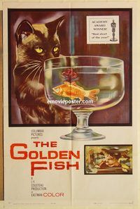 a716 GOLDEN FISH one-sheet movie poster '59 French, cat & goldfish!