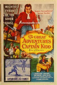 a719 GREAT ADVENTURES OF CAPTAIN KIDD Chap 15 one-sheet movie poster '53