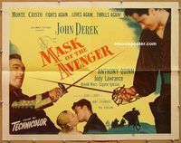 a166 MASK OF THE AVENGER half-sheet movie poster '51 John Derek, Quinn