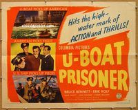 a185 U-BOAT PRISONER half-sheet movie poster '44 Bruce Bennett, WWII