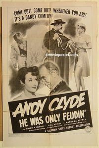 a731 HE WAS ONLY FEUDIN' one-sheet movie poster '43 Andy Clyde, Barber