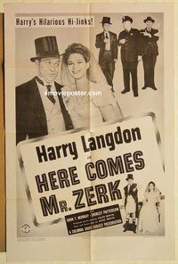 a732 HERE COMES MR ZERK one-sheet movie poster '43 Harry Langdon short!