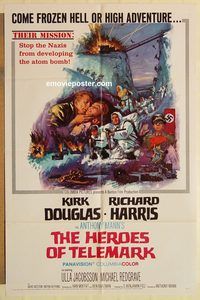 a733 HEROES OF TELEMARK one-sheet movie poster '66 Kirk Douglas, WWII