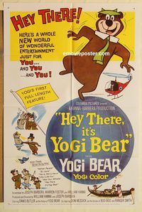 a735 HEY THERE IT'S YOGI BEAR one-sheet movie poster '64 Hanna Barbera