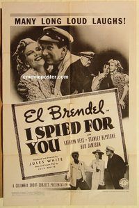 a743 I SPIED FOR YOU one-sheet movie poster '43 El Brendel, Kathryn Keys